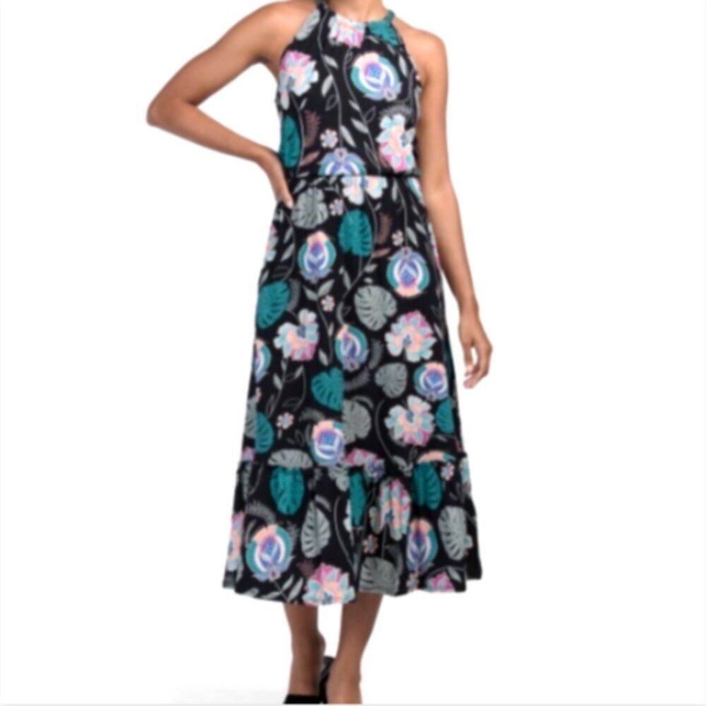 Cynthia Rowley Tropical Flower Halter Midi Dress Sz‎ S #196i